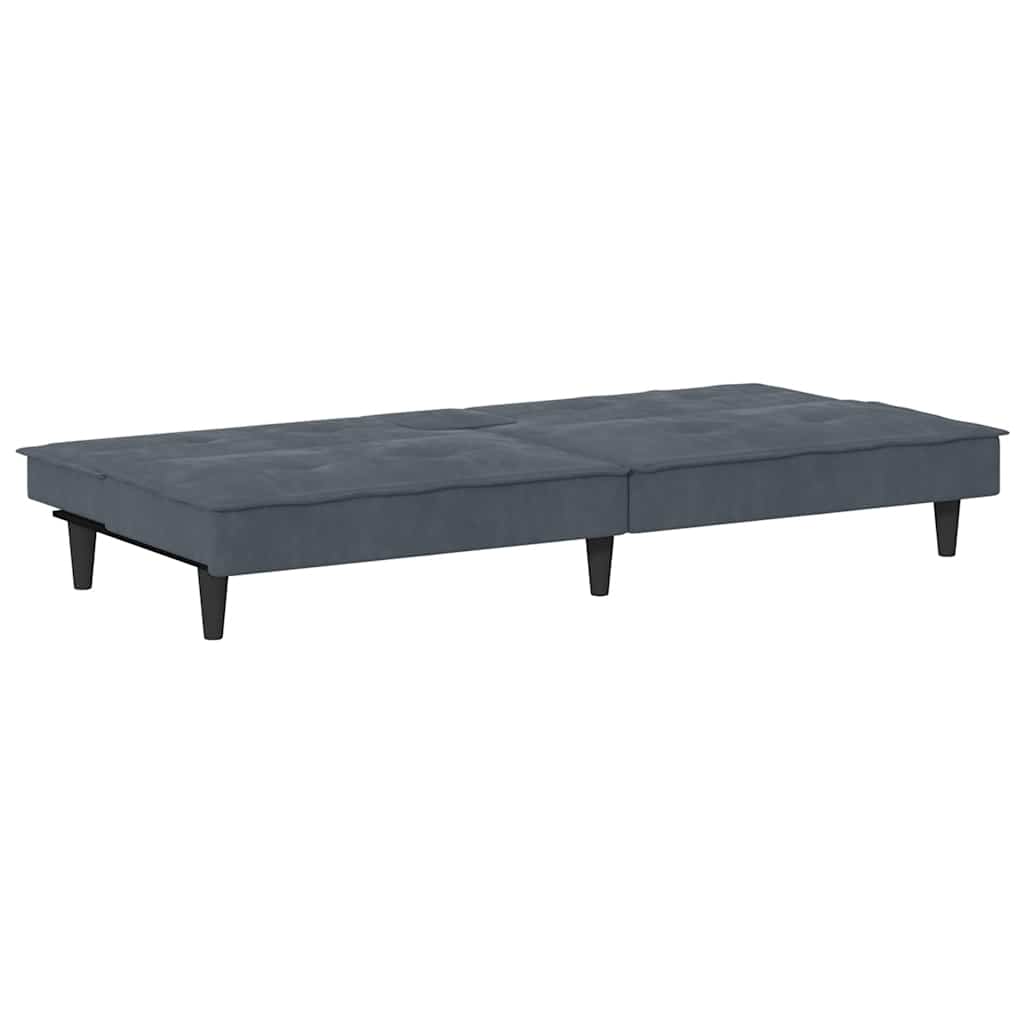 Sofa Bed with Cup Holders Dark Grey Velvet