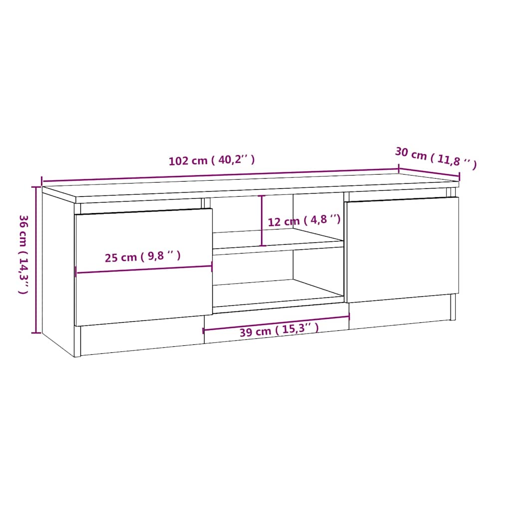 TV Cabinet with Door Black 102x30x36 cm