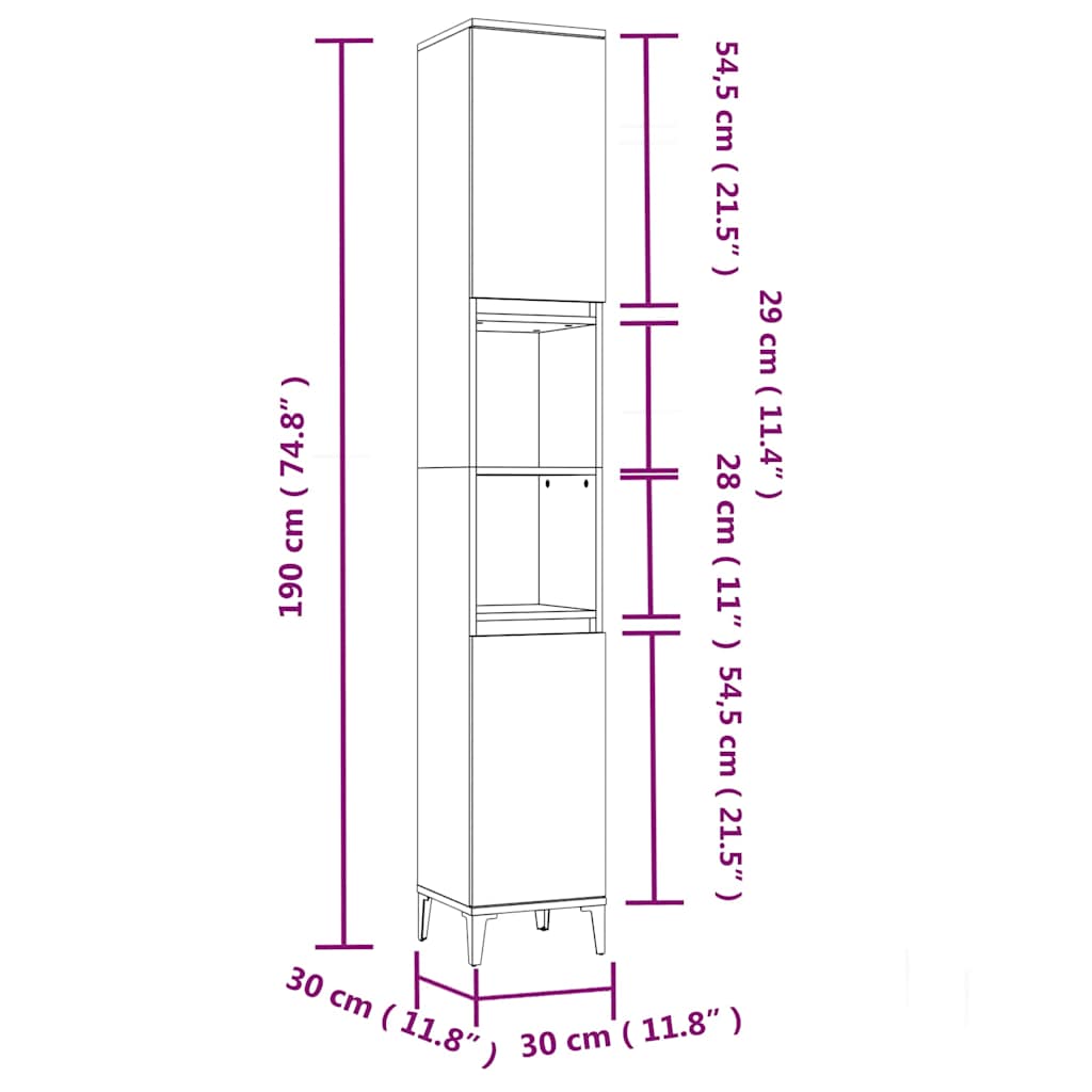 Bathroom Cabinet Black 30x30x190 cm Engineered Wood