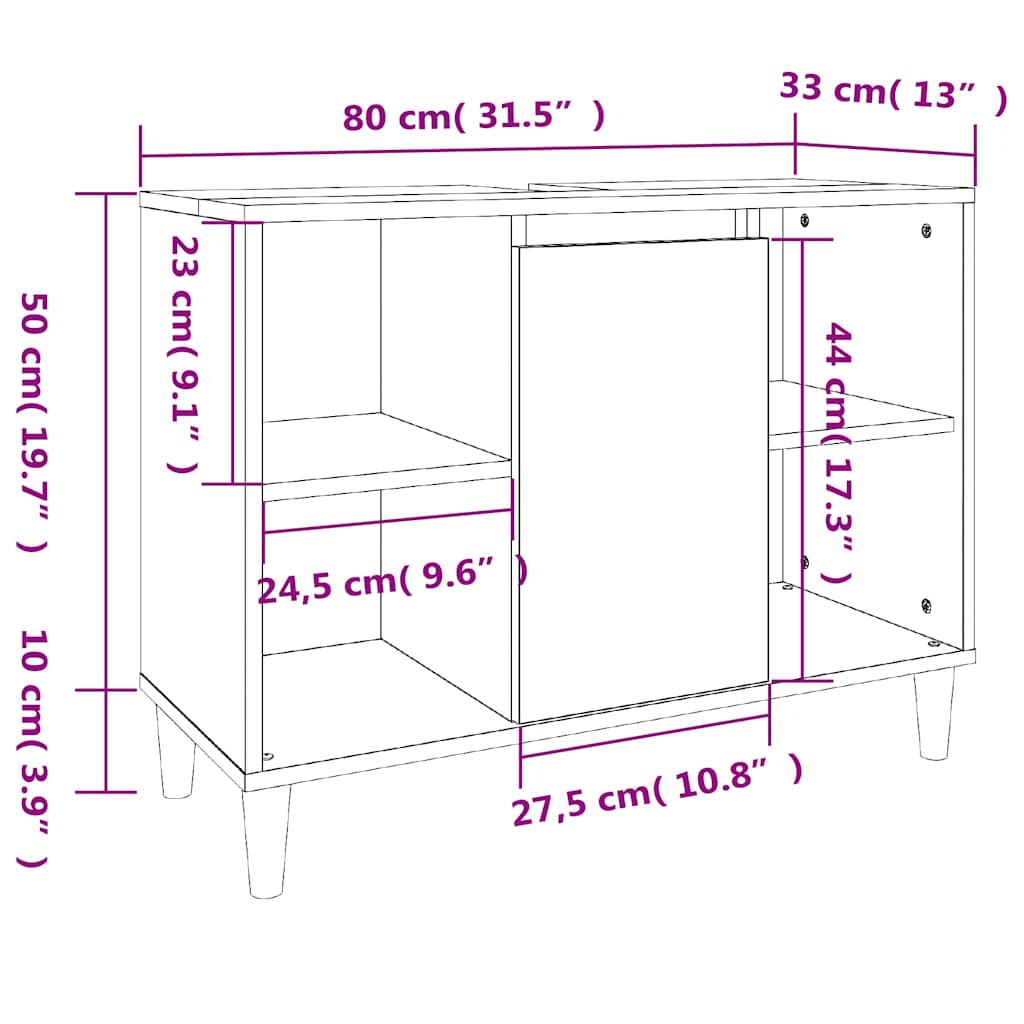 Sink Cabinet Brown Oak 80x33x60 cm Engineered Wood