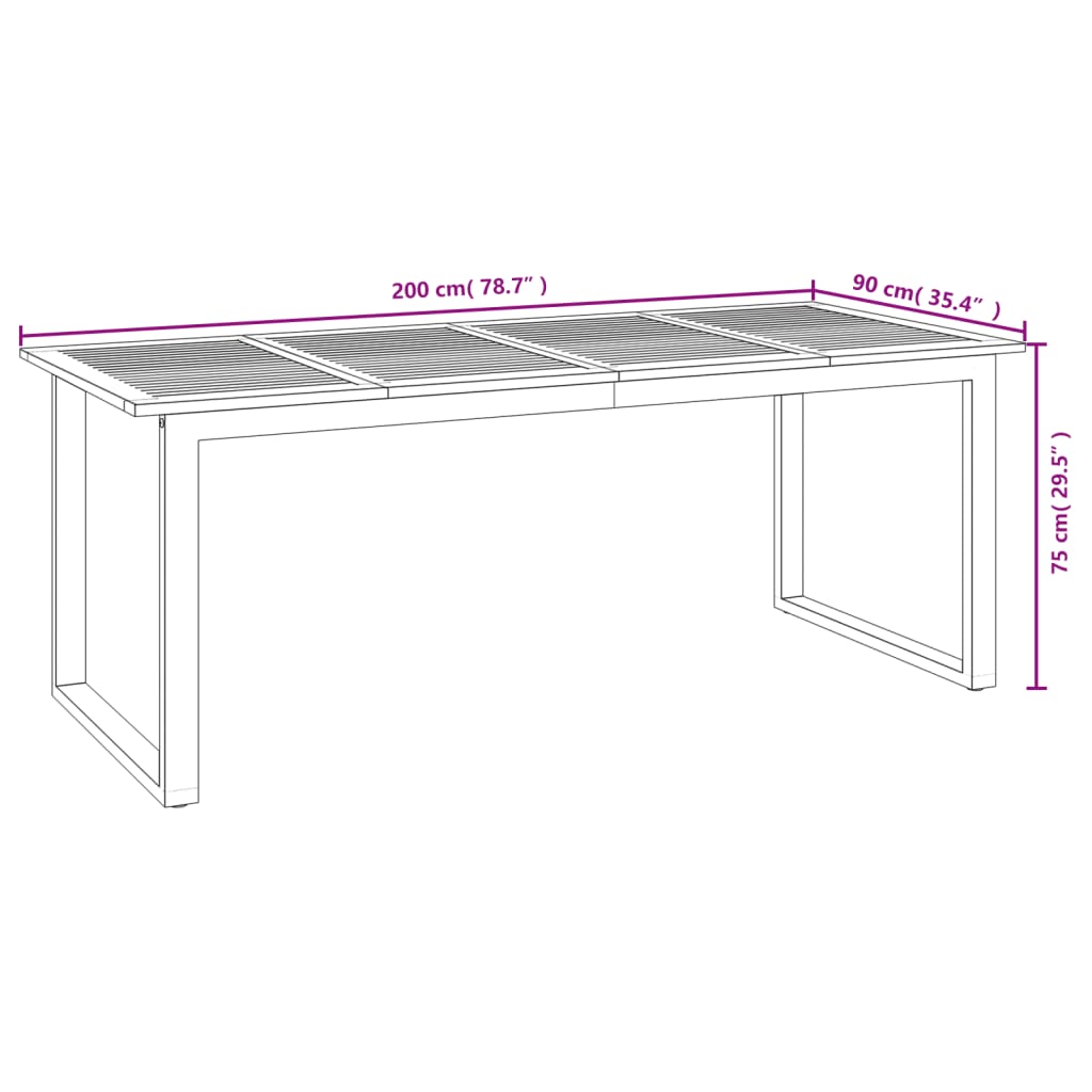 Garden Table with U-shaped Legs 200x90x75 cm Solid Wood Acacia