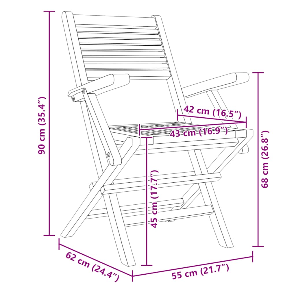 Folding Garden Chairs 2 pcs 55x62x90 cm Solid Wood Teak