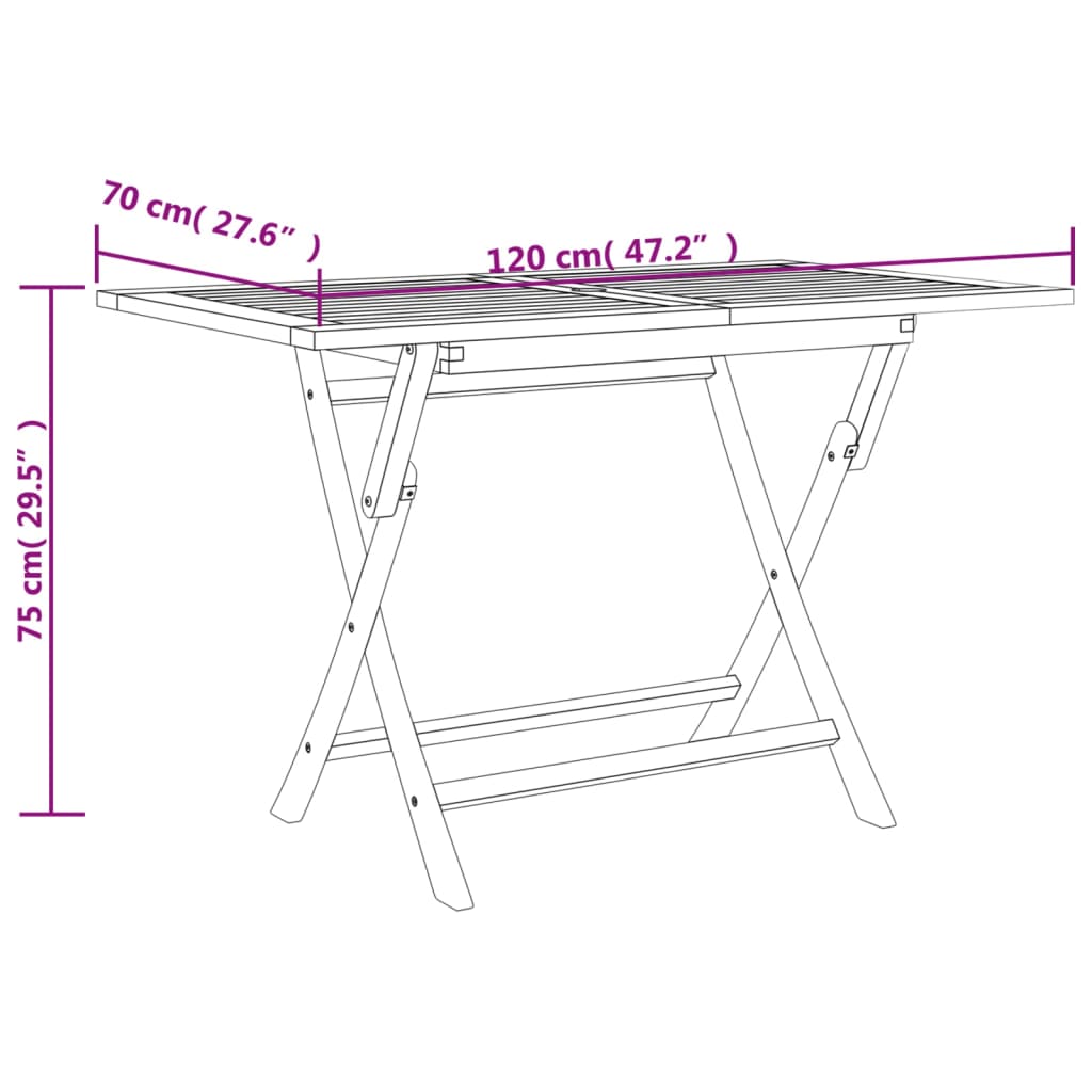 Folding Garden Table Grey 120x70x75 cm Solid Wood Teak