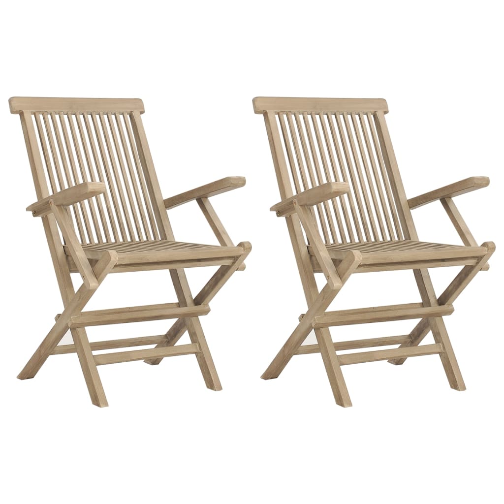 Folding Chairs 2 pcs Grey 56x61x89 cm Solid Wood Teak