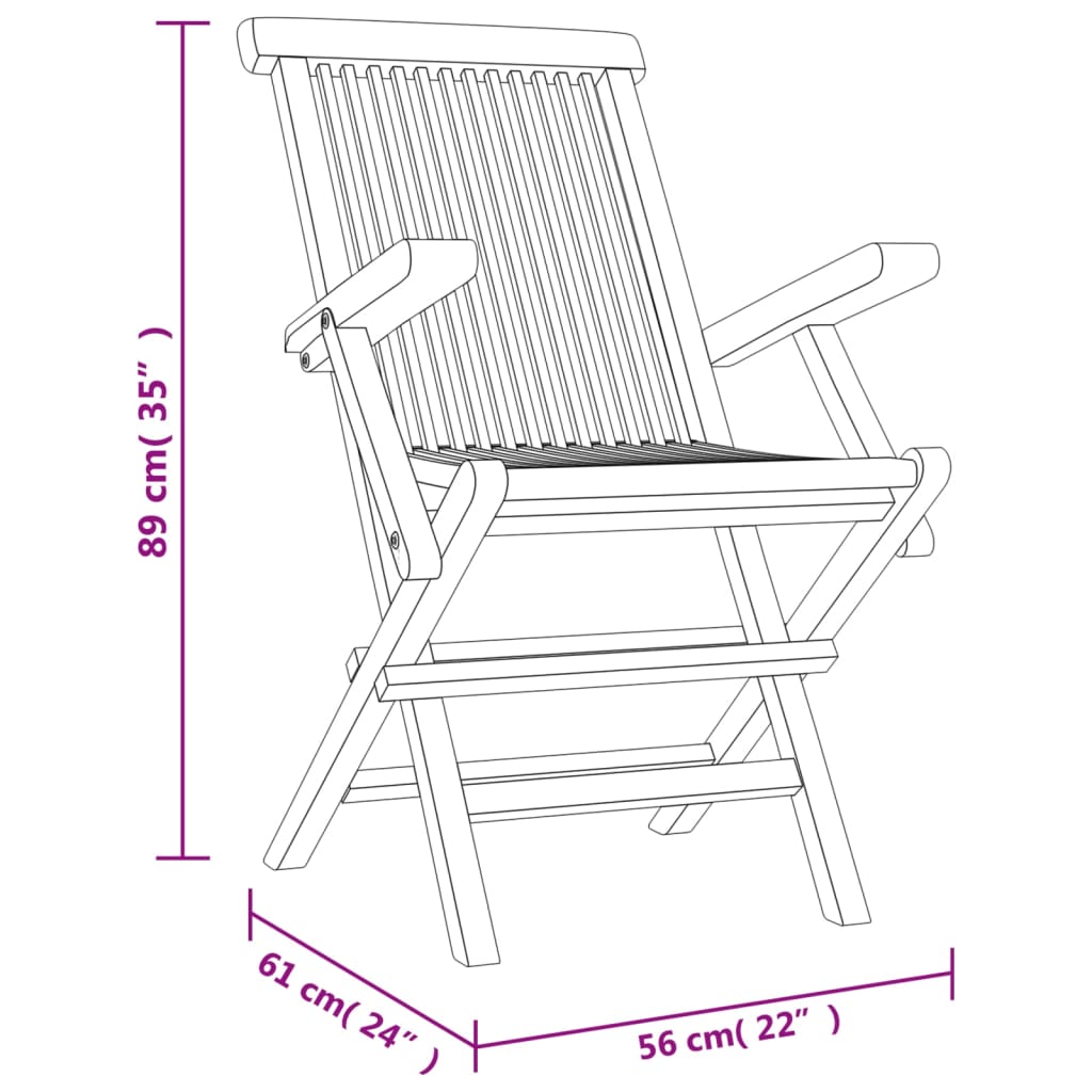 Folding Chairs 2 pcs Grey 56x61x89 cm Solid Wood Teak