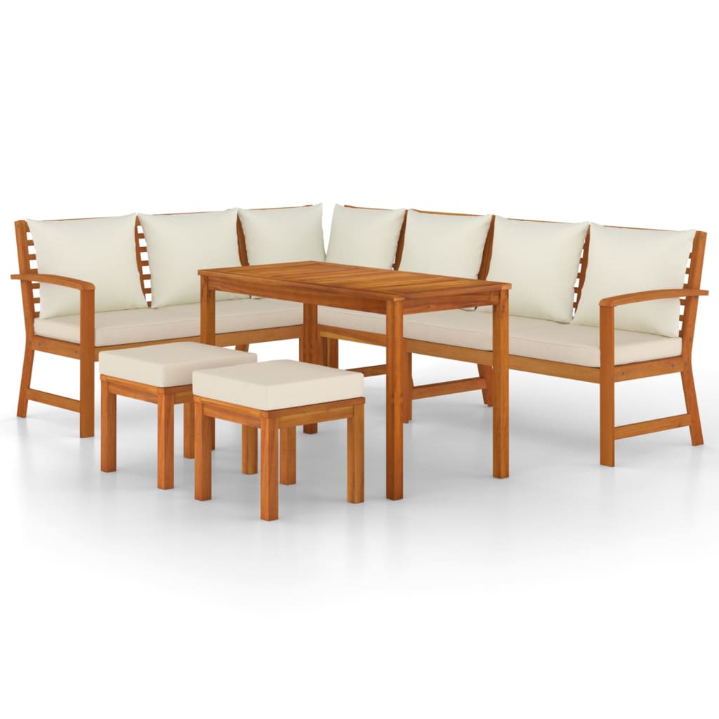 7 Piece Garden Dining Set with Cushions Solid Wood Acacia
