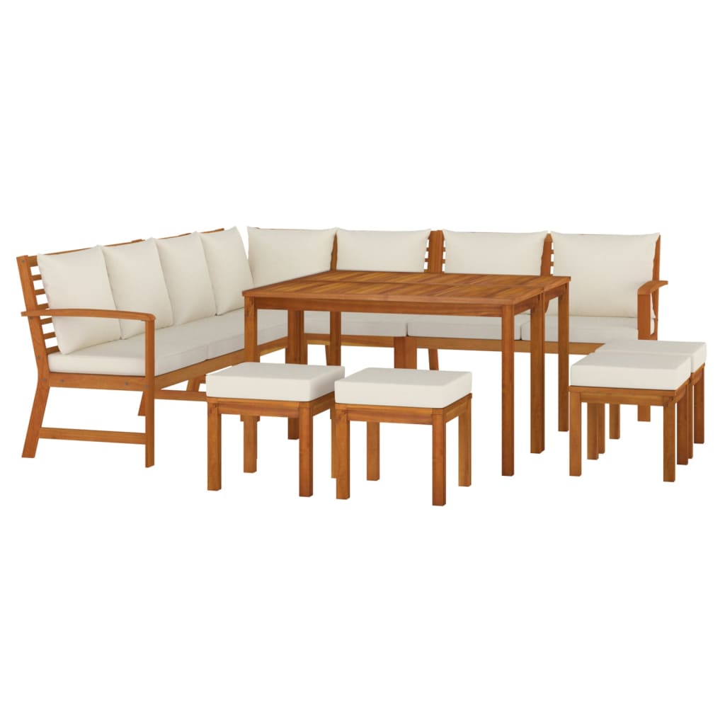 11 Piece Garden Dining Set with Cushions Solid Wood Acacia