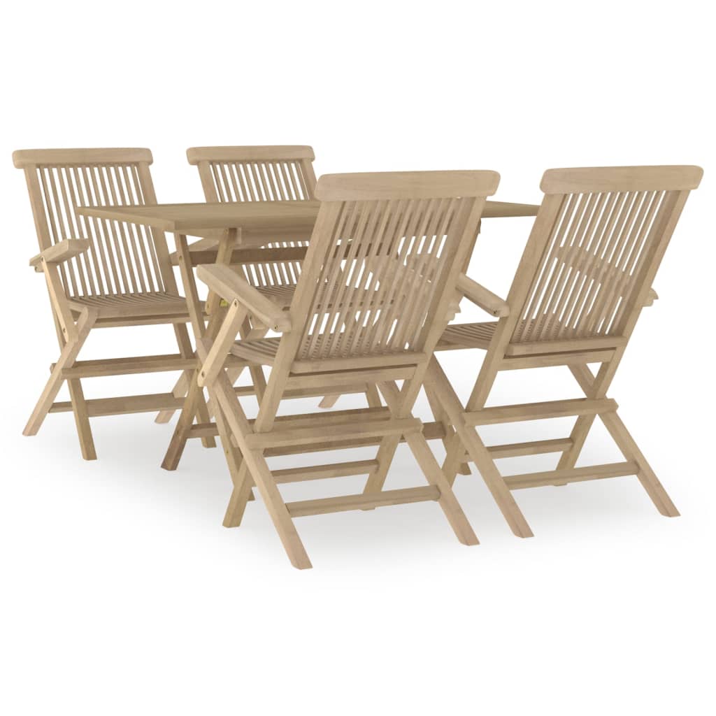 5 Piece Garden Dining Set Grey Solid Wood Teak