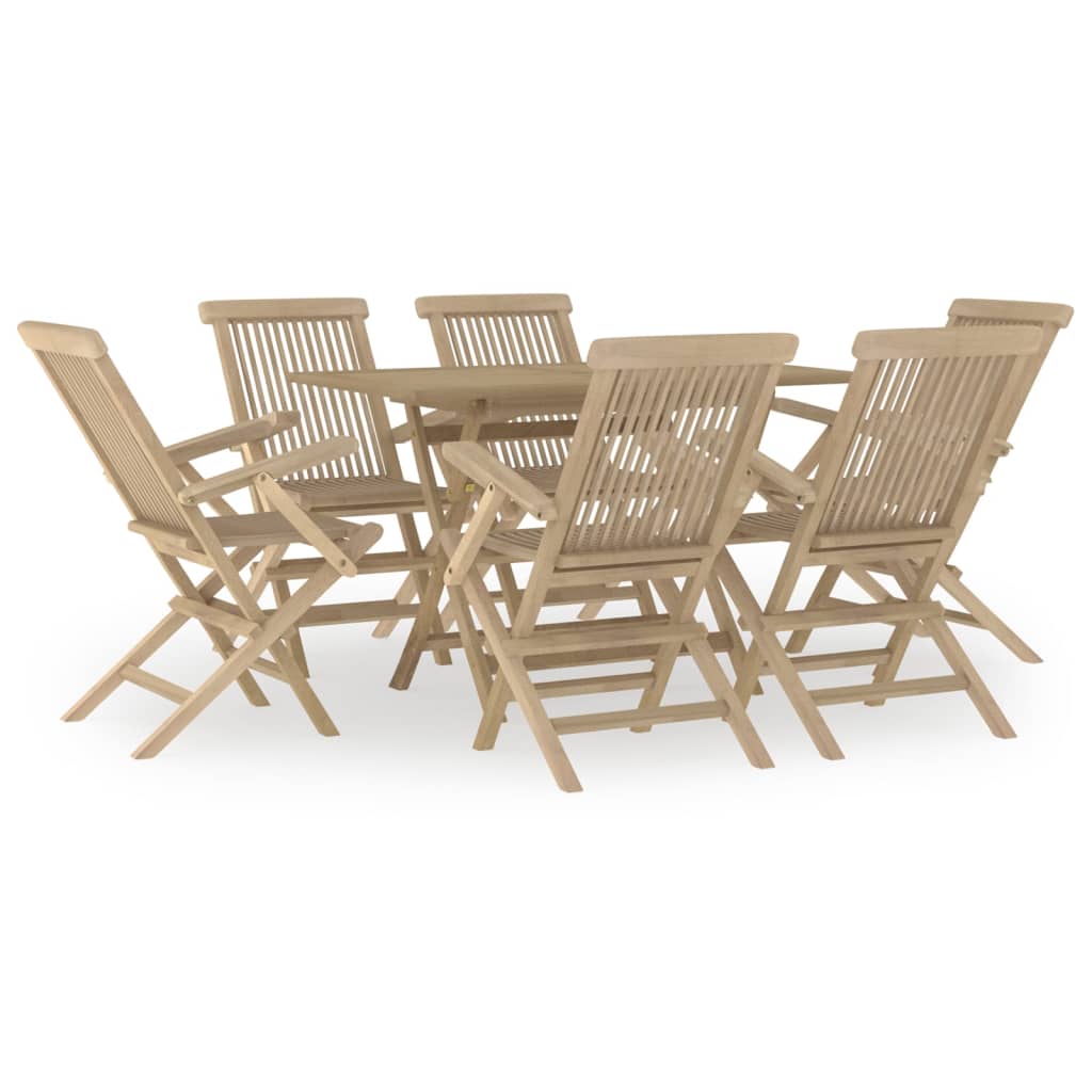 7 Piece Garden Dining Set Grey Solid Wood Teak