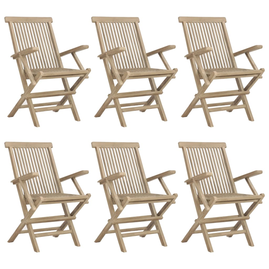 7 Piece Garden Dining Set Grey Solid Wood Teak