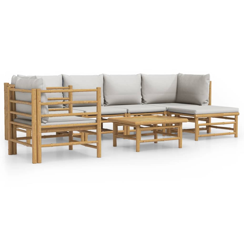 7 Piece Garden Lounge Set with Light Grey Cushions Bamboo