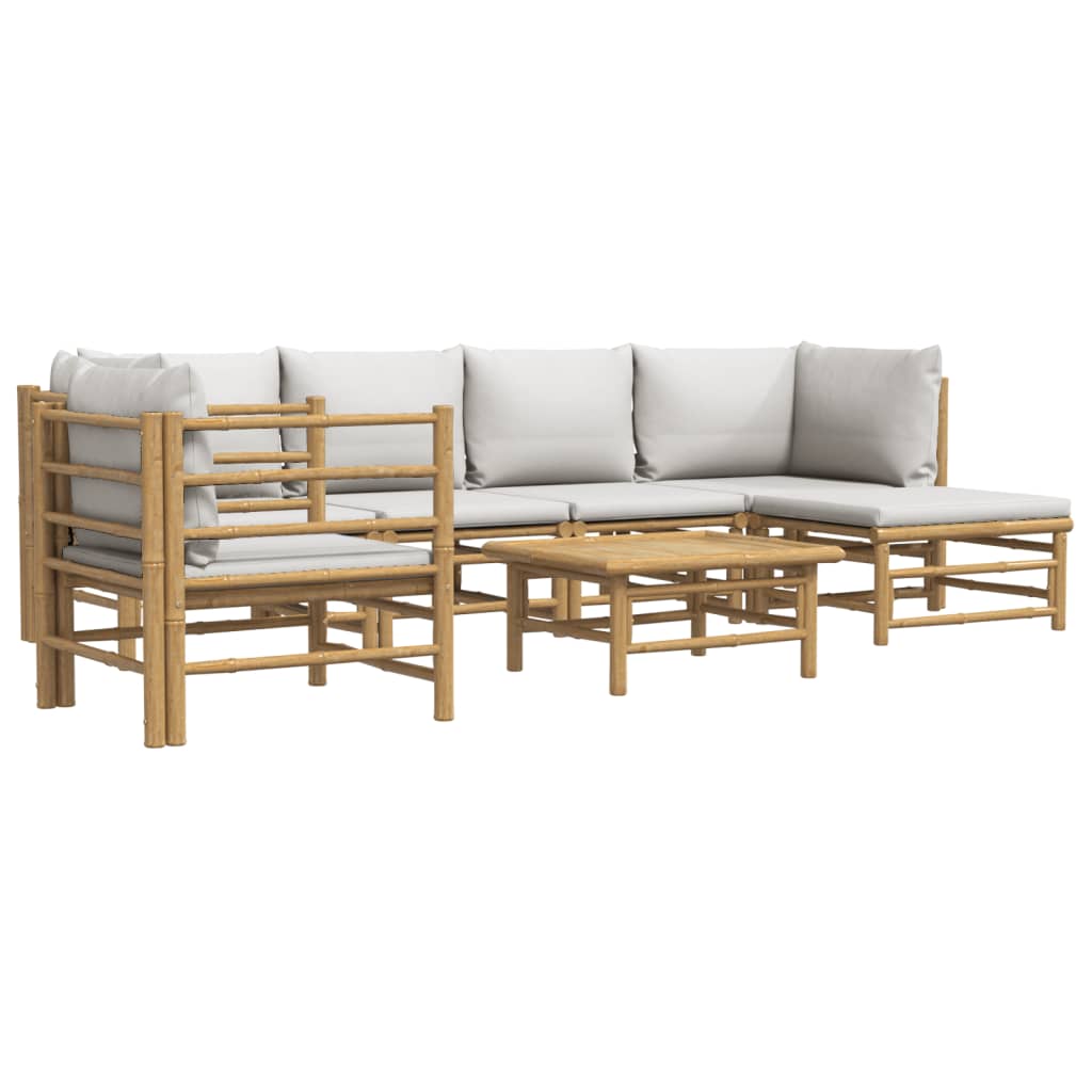 7 Piece Garden Lounge Set with Light Grey Cushions Bamboo