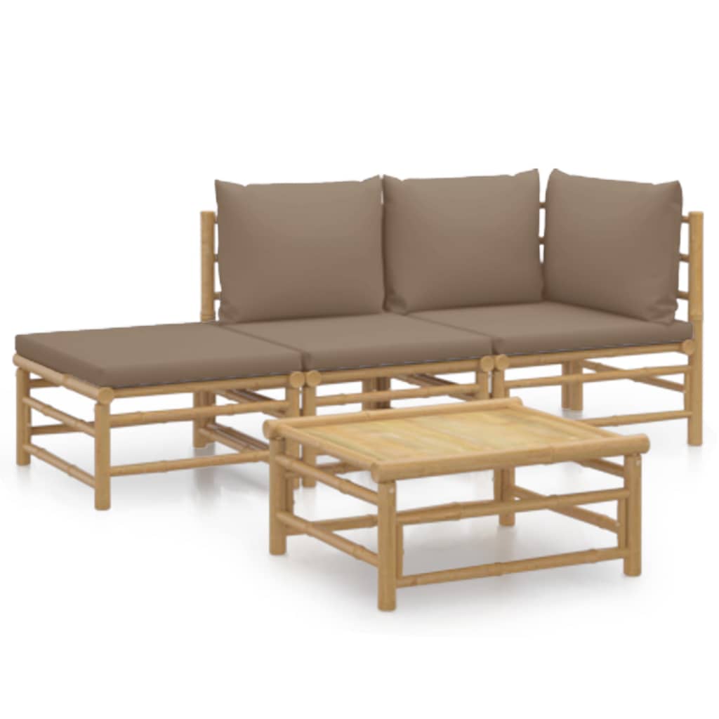 4 Piece Garden Lounge Set with Taupe Cushions Bamboo