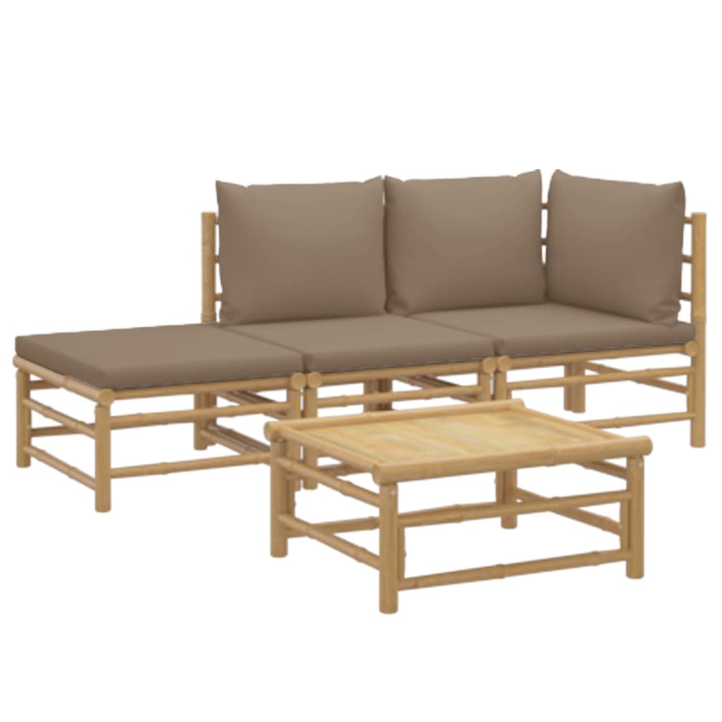 4 Piece Garden Lounge Set with Taupe Cushions Bamboo