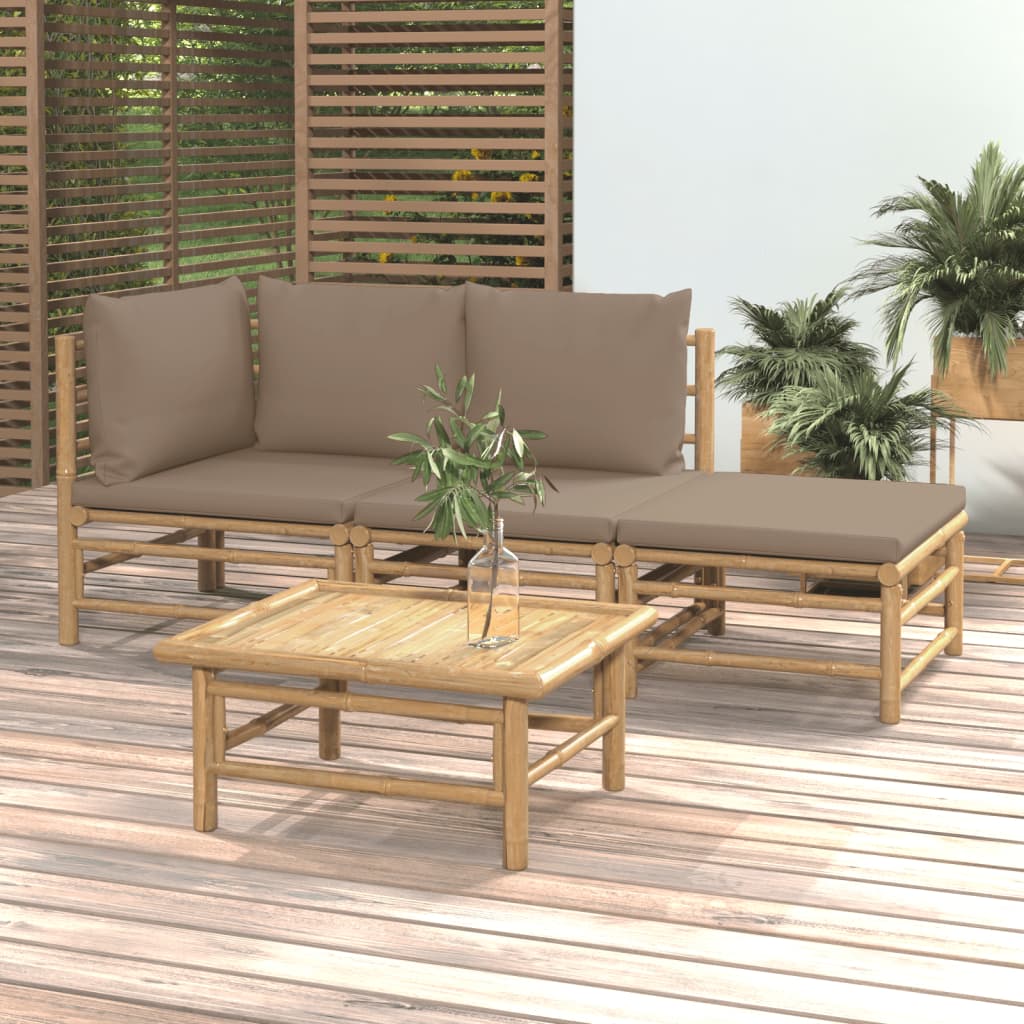 4 Piece Garden Lounge Set with Taupe Cushions Bamboo