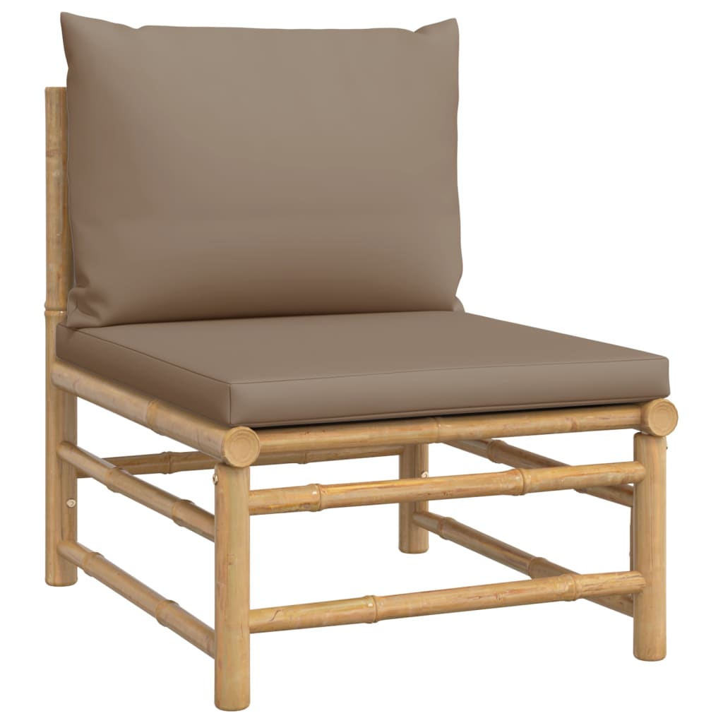5 Piece Garden Lounge Set with Taupe Cushions Bamboo