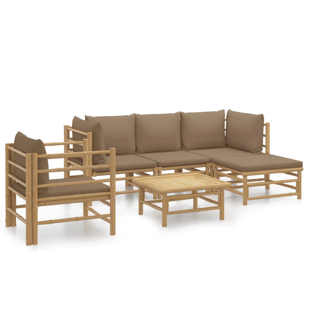 6 Piece Garden Lounge Set with Taupe Cushions Bamboo