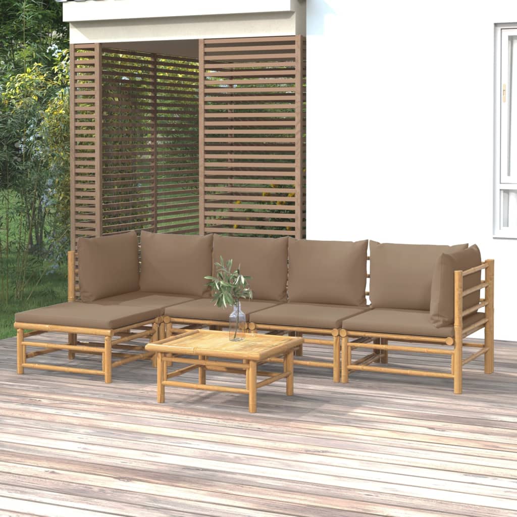 6 Piece Garden Lounge Set with Taupe Cushions Bamboo