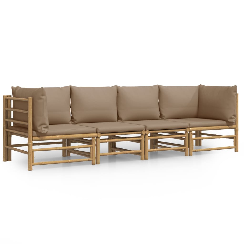 4 Piece Garden Lounge Set with Taupe Cushions Bamboo