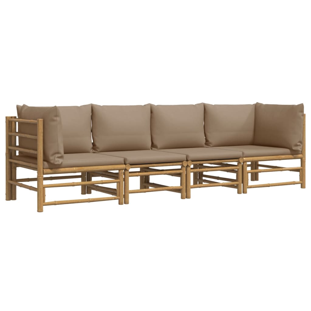 4 Piece Garden Lounge Set with Taupe Cushions Bamboo