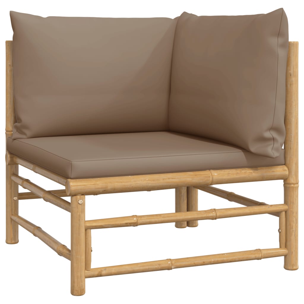 4 Piece Garden Lounge Set with Taupe Cushions Bamboo