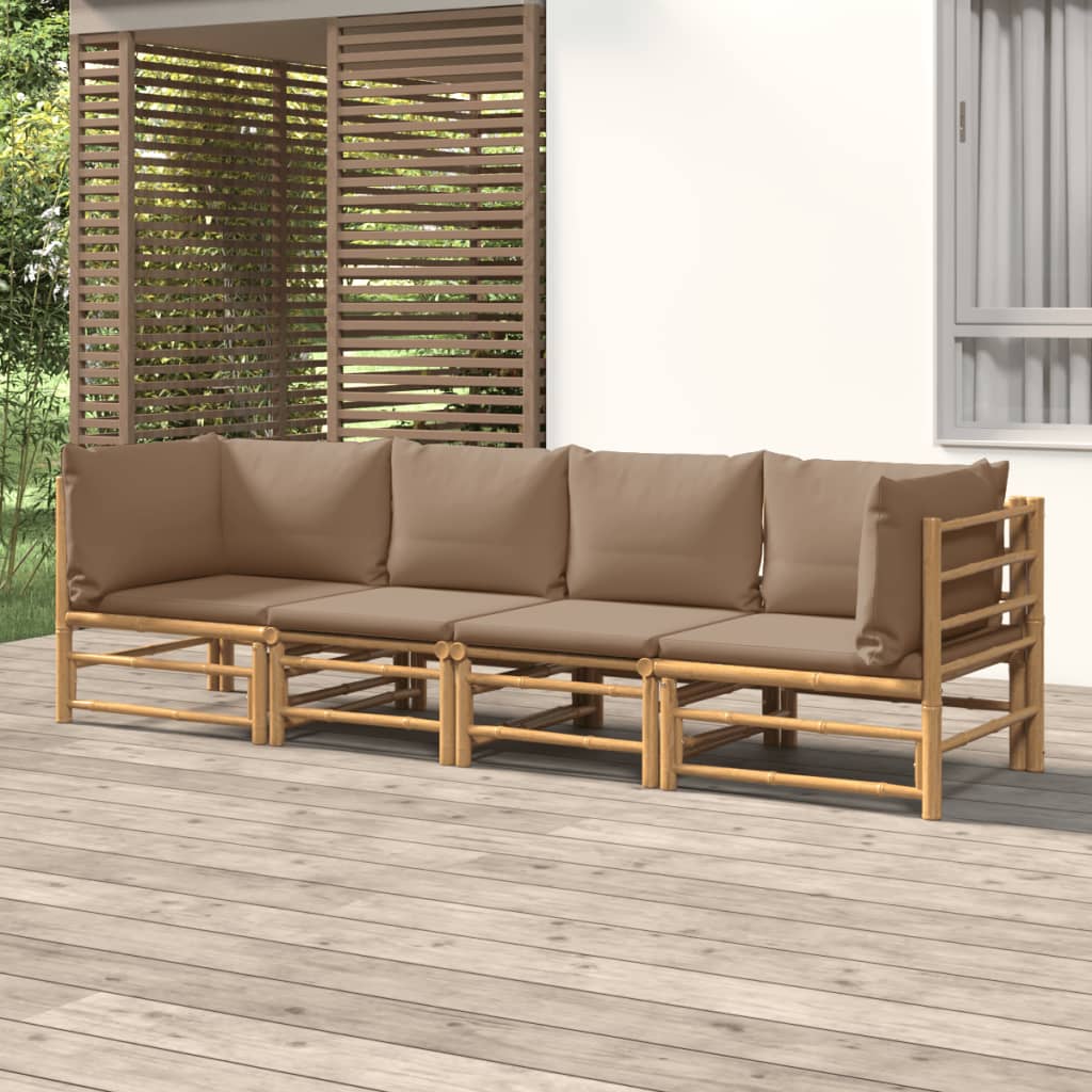 4 Piece Garden Lounge Set with Taupe Cushions Bamboo