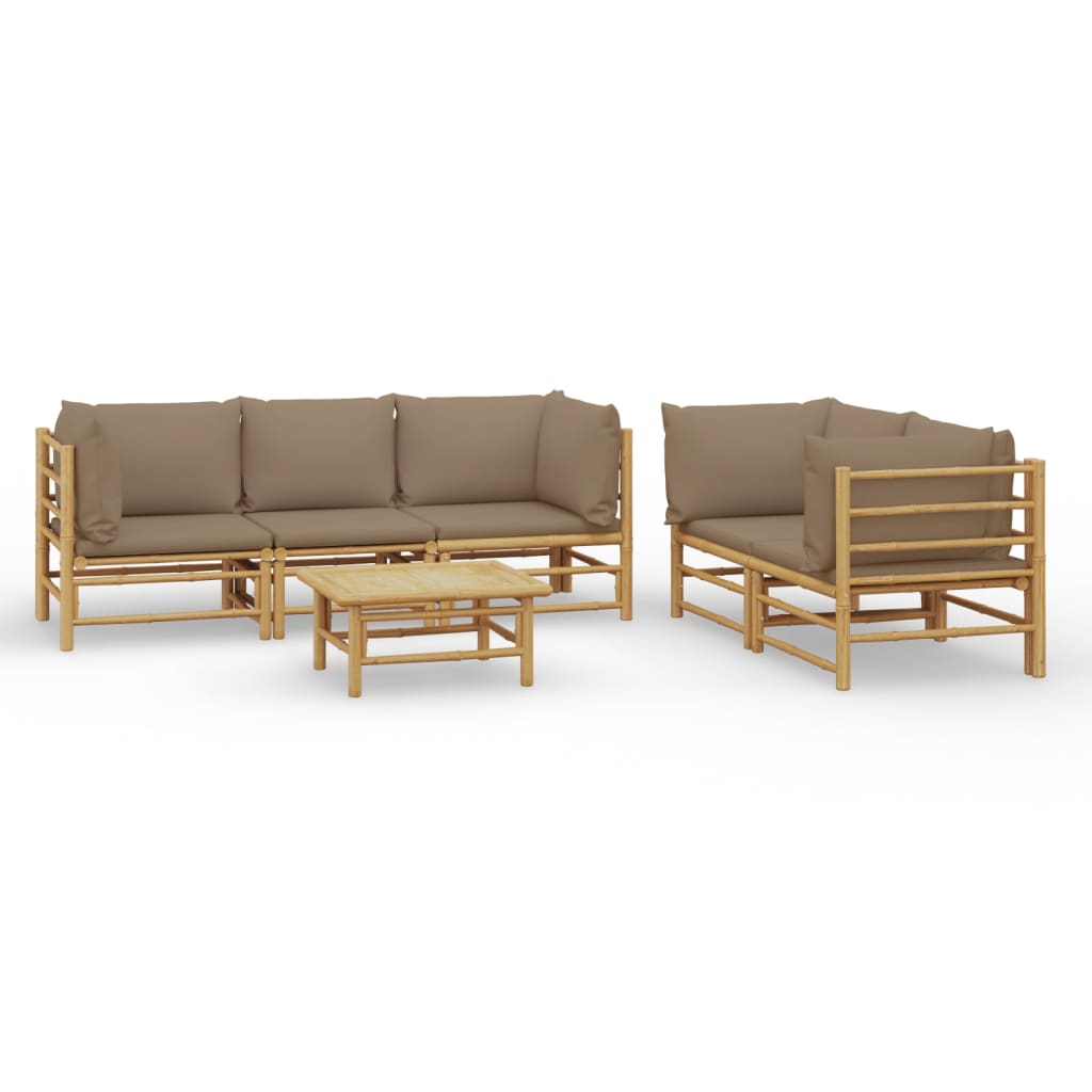 6 Piece Garden Lounge Set with Taupe Cushions Bamboo