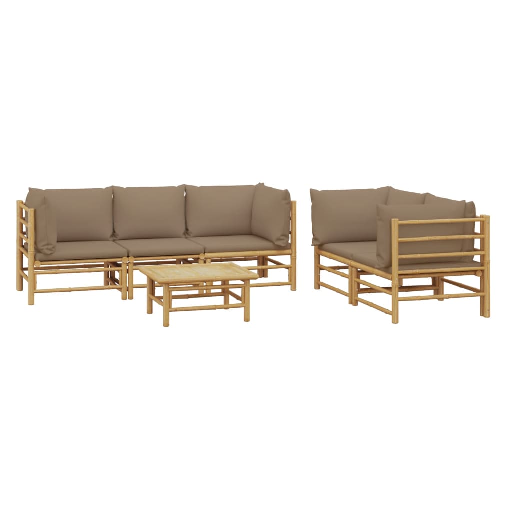 6 Piece Garden Lounge Set with Taupe Cushions Bamboo
