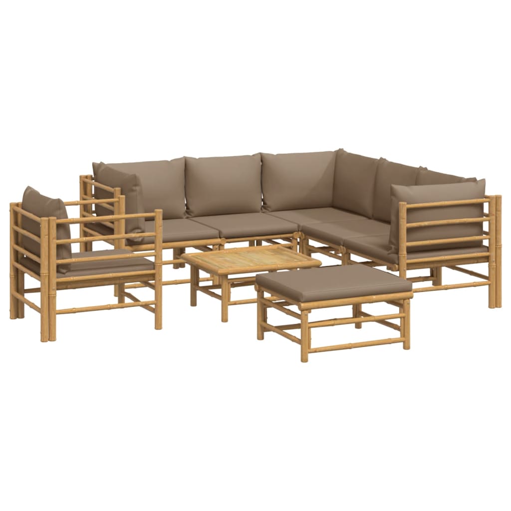 8 Piece Garden Lounge Set with Taupe Cushions Bamboo