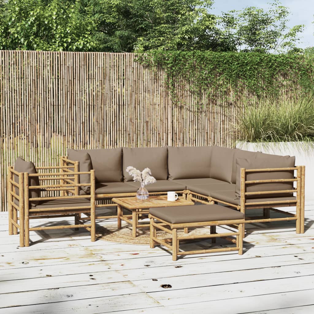 8 Piece Garden Lounge Set with Taupe Cushions Bamboo