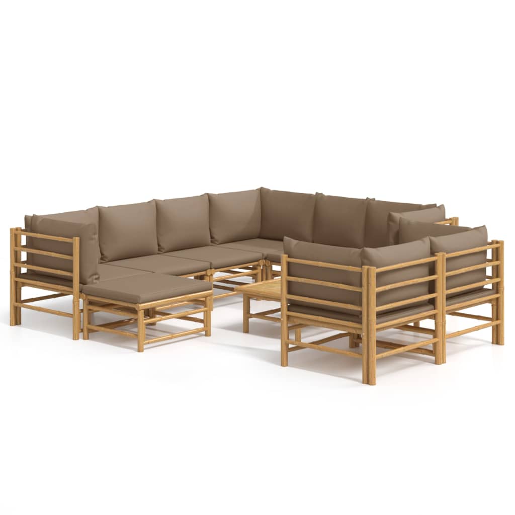 10 Piece Garden Lounge Set with Taupe Cushions Bamboo