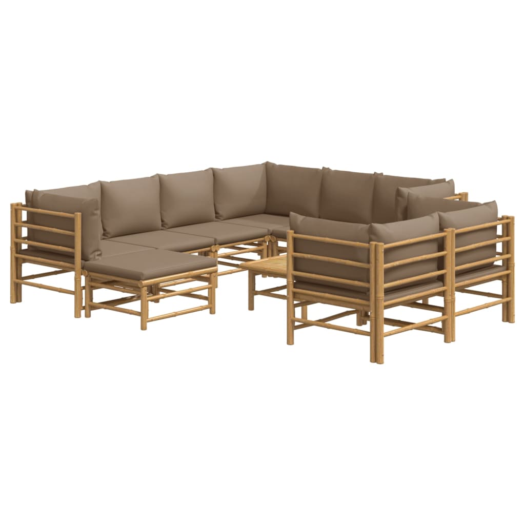 10 Piece Garden Lounge Set with Taupe Cushions Bamboo