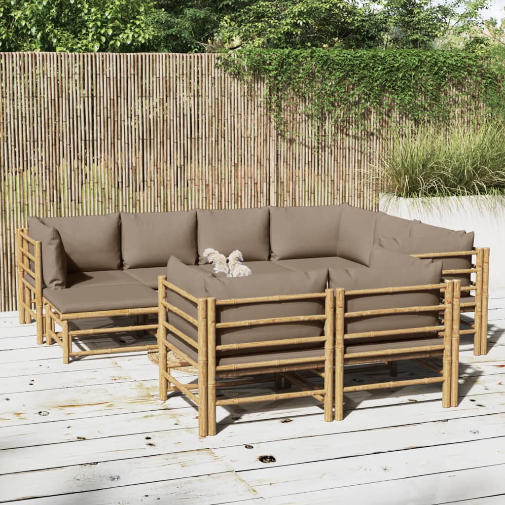 10 Piece Garden Lounge Set with Taupe Cushions Bamboo
