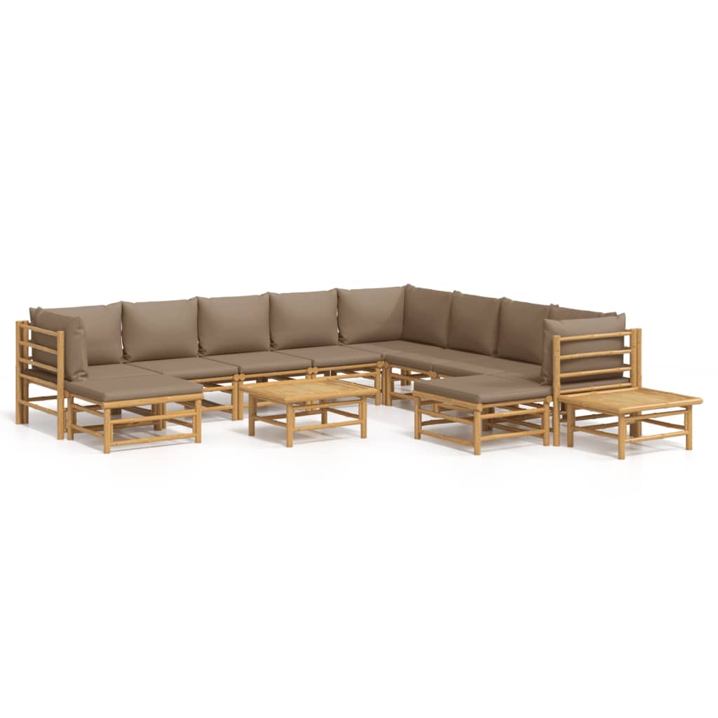 12 Piece Garden Lounge Set with Taupe Cushions Bamboo