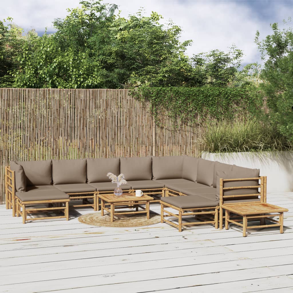 12 Piece Garden Lounge Set with Taupe Cushions Bamboo