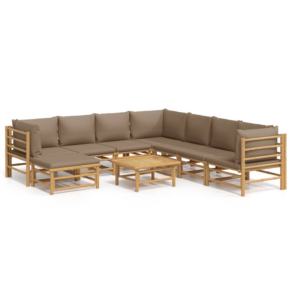 9 Piece Garden Lounge Set with Taupe Cushions Bamboo