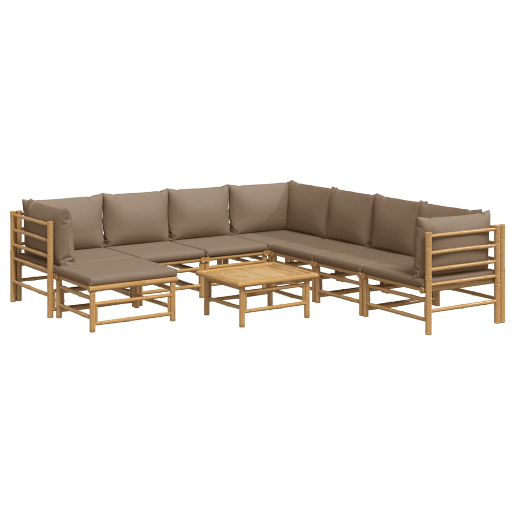 9 Piece Garden Lounge Set with Taupe Cushions Bamboo