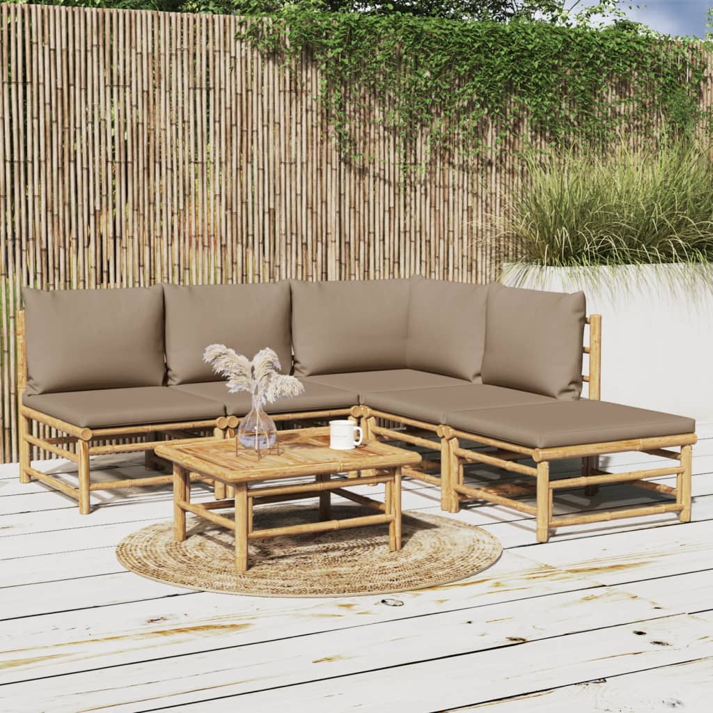 6 Piece Garden Lounge Set with Taupe Cushions Bamboo
