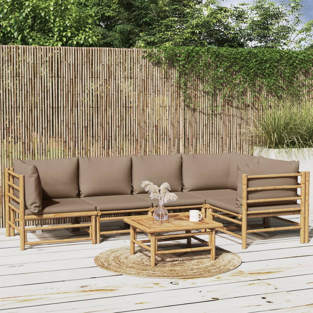 6 Piece Garden Lounge Set with Taupe Cushions Bamboo