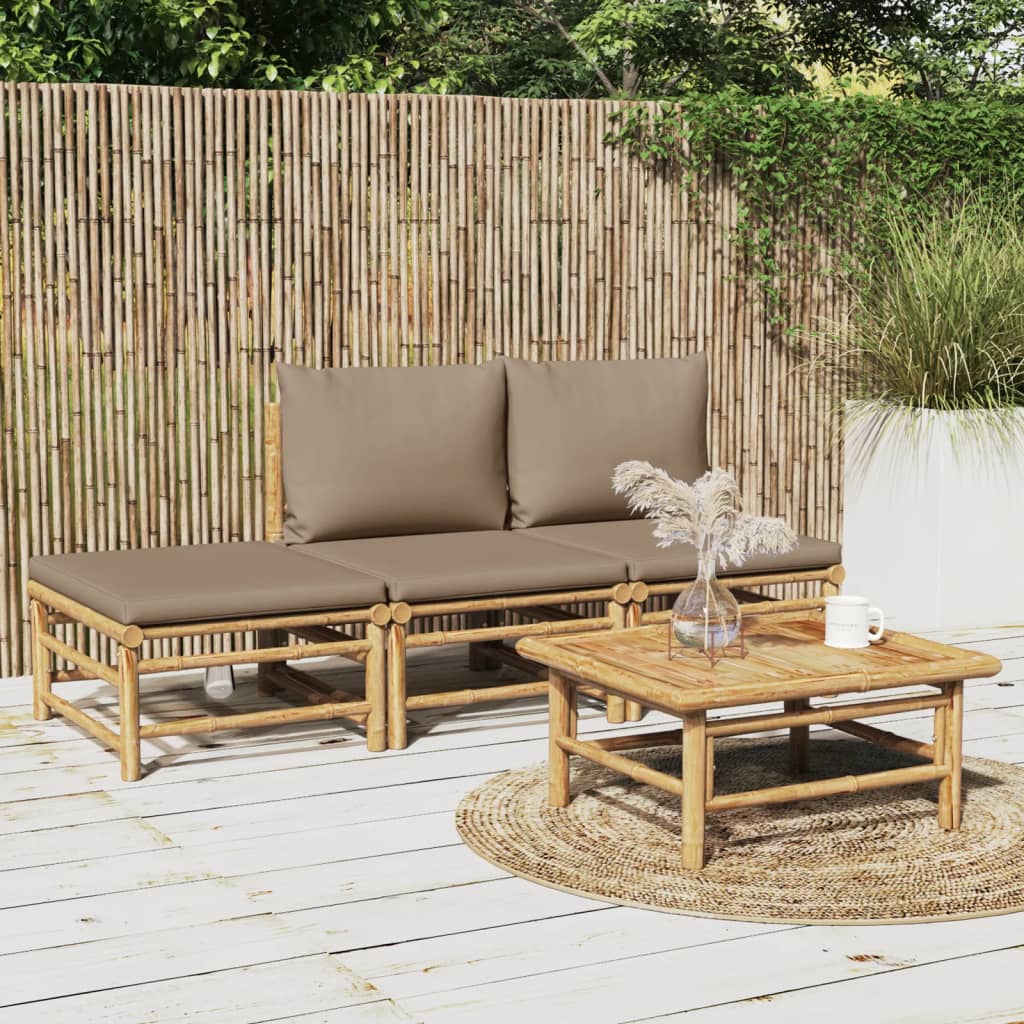 4 Piece Garden Lounge Set with Taupe Cushions Bamboo
