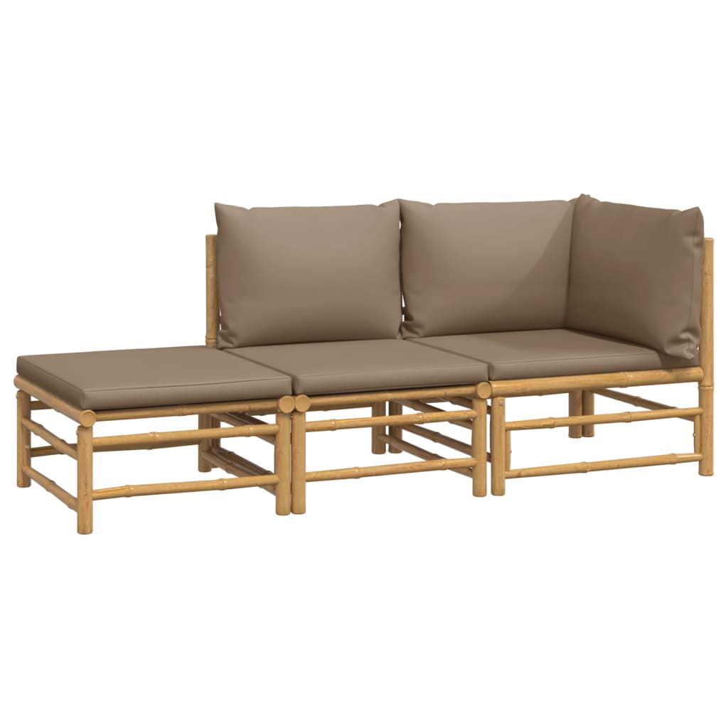 3 Piece Garden Lounge Set with Taupe Cushions Bamboo