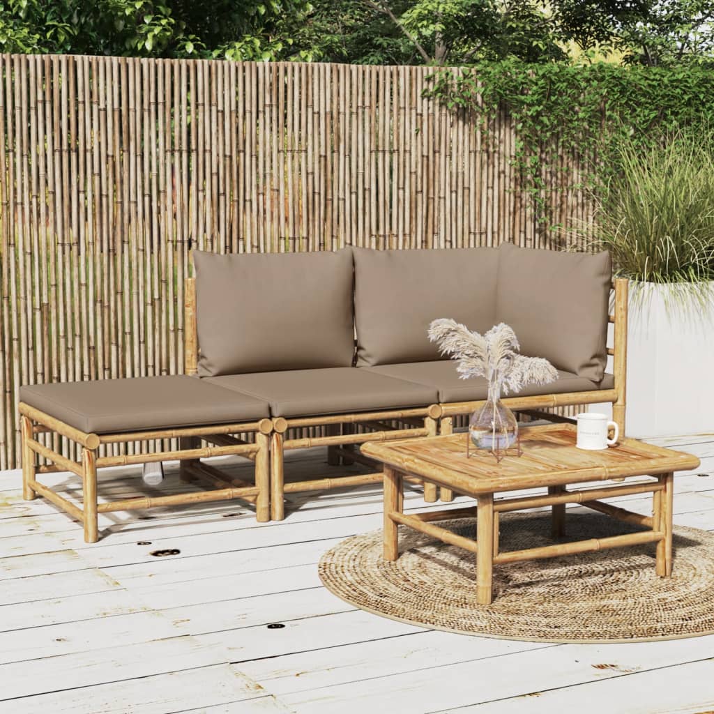 3 Piece Garden Lounge Set with Taupe Cushions Bamboo