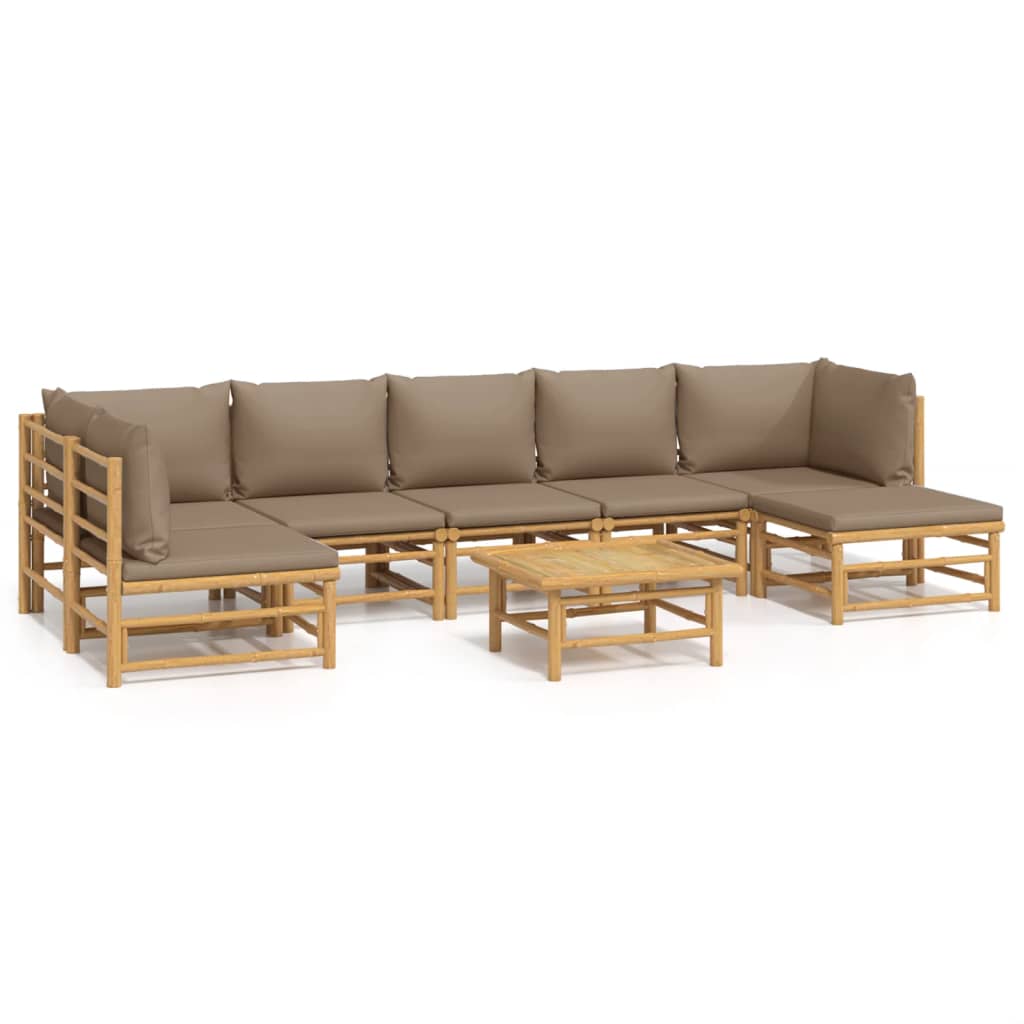 8 Piece Garden Lounge Set with Taupe Cushions Bamboo