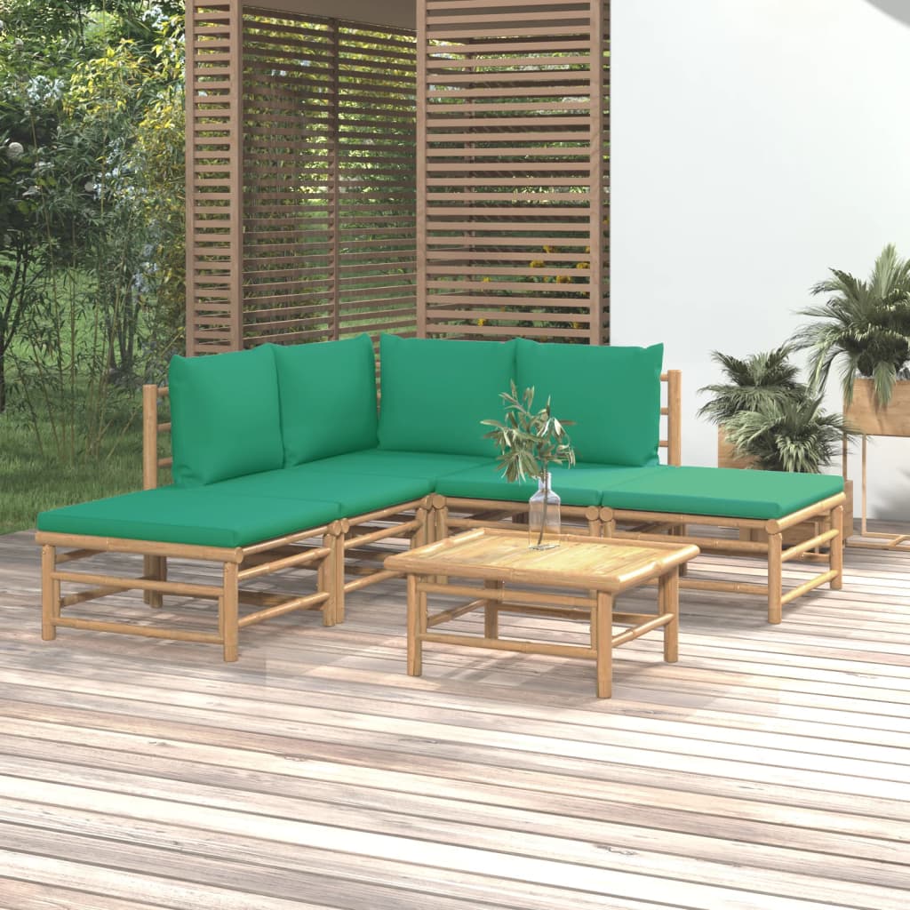 6 Piece Garden Lounge Set with Green Cushions Bamboo