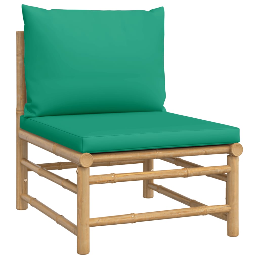 5 Piece Garden Lounge Set with Green Cushions Bamboo
