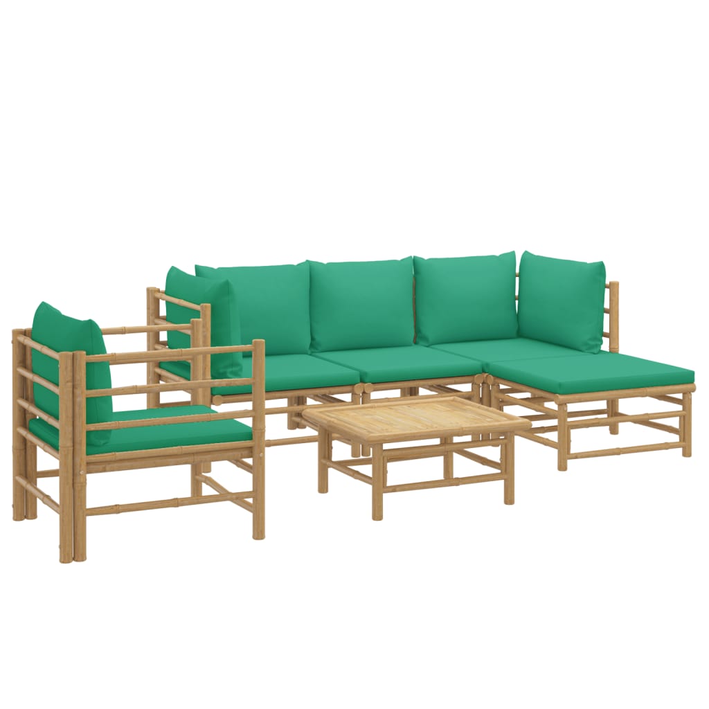 6 Piece Garden Lounge Set with Green Cushions Bamboo