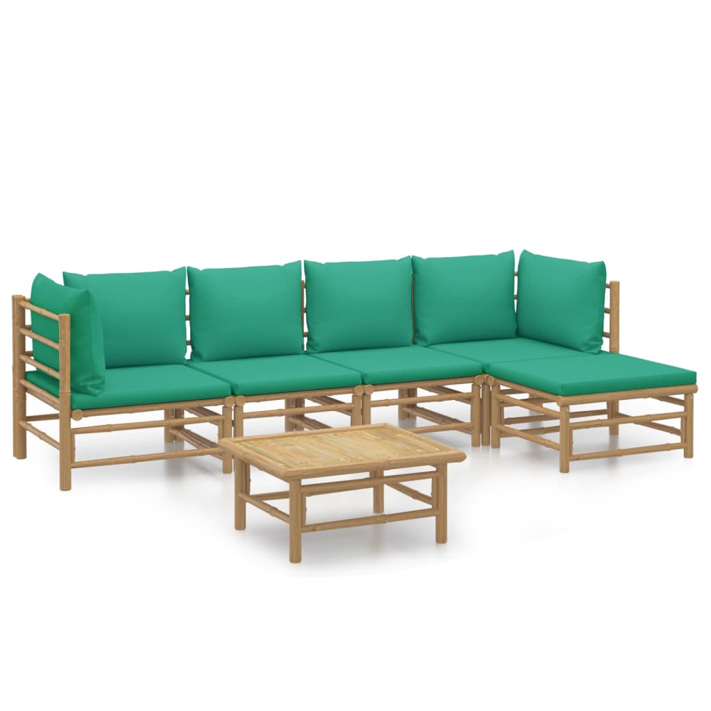 6 Piece Garden Lounge Set with Green Cushions Bamboo