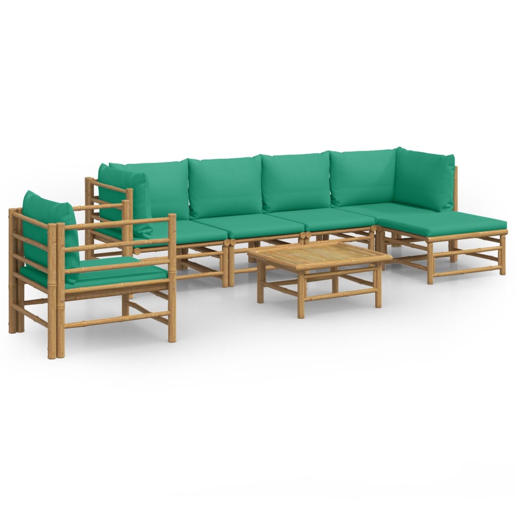7 Piece Garden Lounge Set with Green Cushions Bamboo