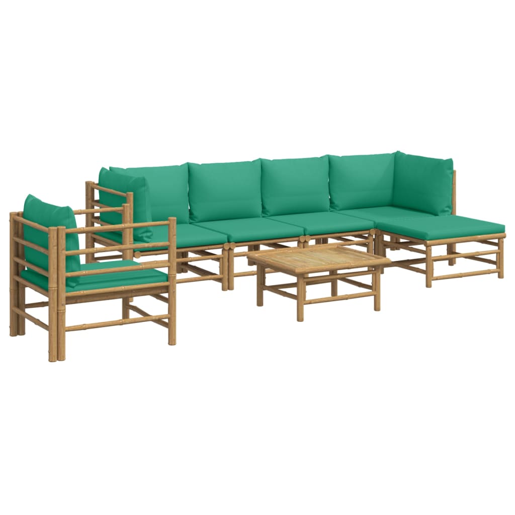 7 Piece Garden Lounge Set with Green Cushions Bamboo
