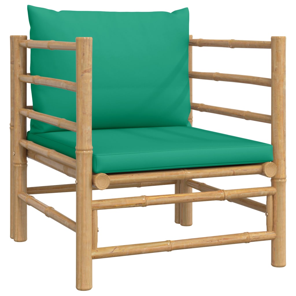 7 Piece Garden Lounge Set with Green Cushions Bamboo